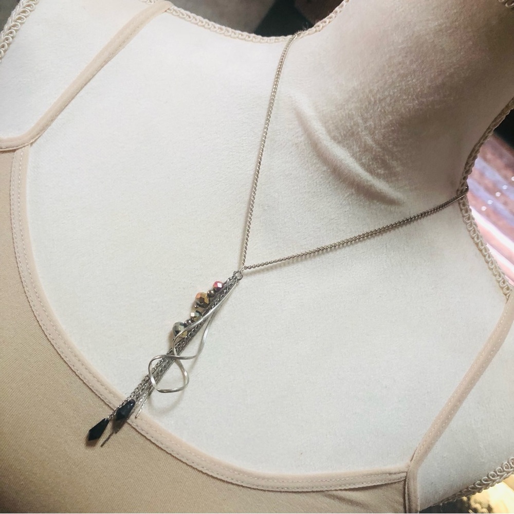 Hand crafted rhondelle crystal fringe pendant on chain necklace
